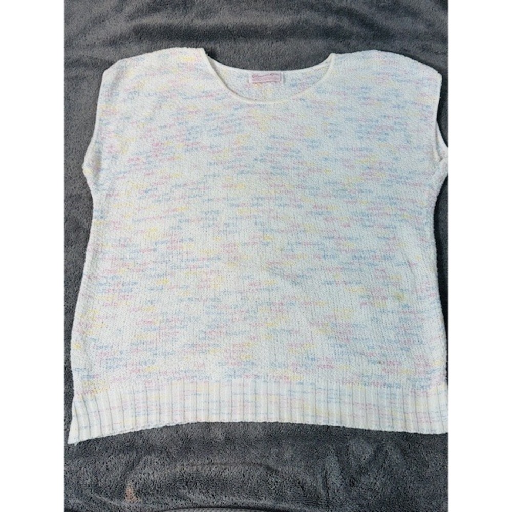 Vintage Glamour Knit Pastel Confetti Speckled Sleeveless Sweater Top White USA
